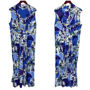 Chicos tropical maxi dress sleeveless v-neck vacation summer blue women’s 12
